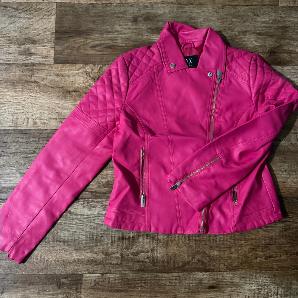New York & Company Hot Pink Quilted Moto Jacket